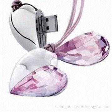 Jewelry Crystal/Heart Necklace USB Flash Drive, Easy to Carry